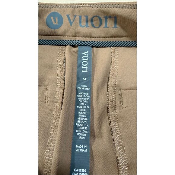 Vuori Meta Short Men's 34 Tobacco Brown Performance Chino 100% Polyester Stretch - Picture 3 of 4